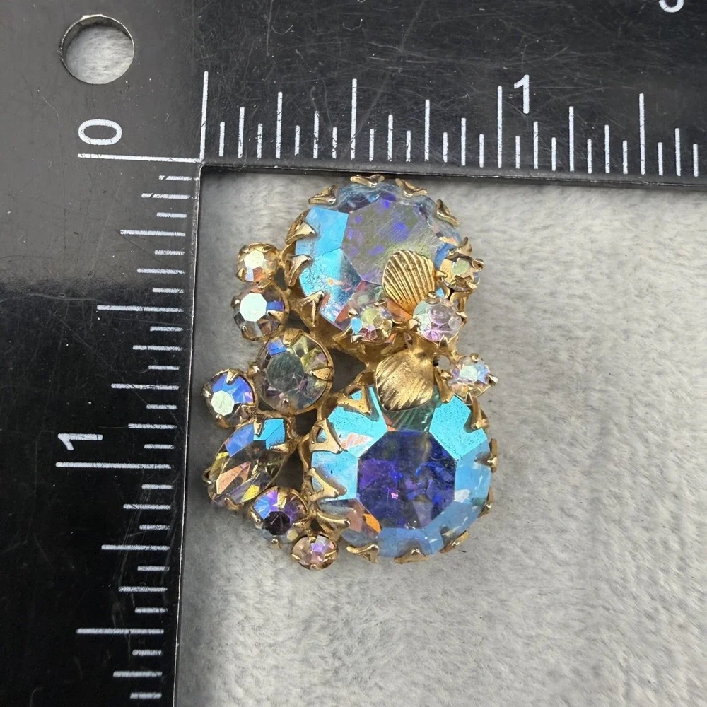 Vintage Alice Caviness Clip On Earrings ONE MISSING BACK Gold Tone AB Rhinestone